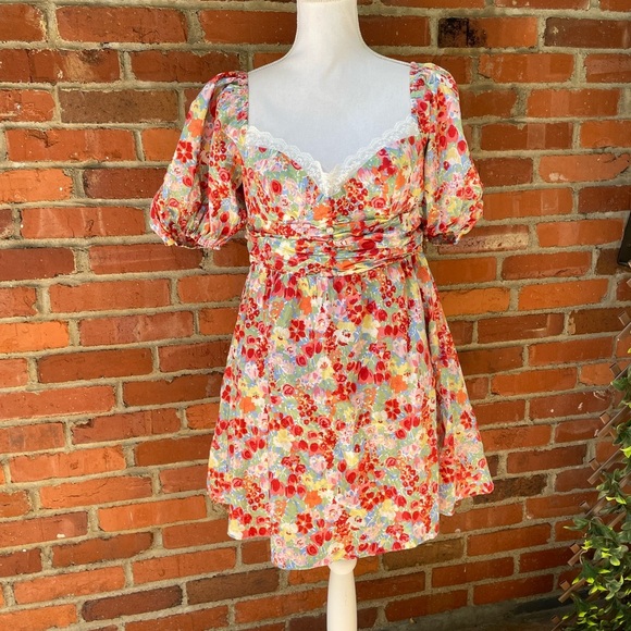 New NWT All About May Say Hello Dress Floral Mini Fit Flare Puff Sleeves… - Picture 7 of 12